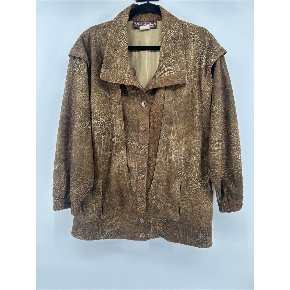 Vintage Marie St. Monet Brown Faux Suede Snakeskin Textured Bomber Jacket 1980s